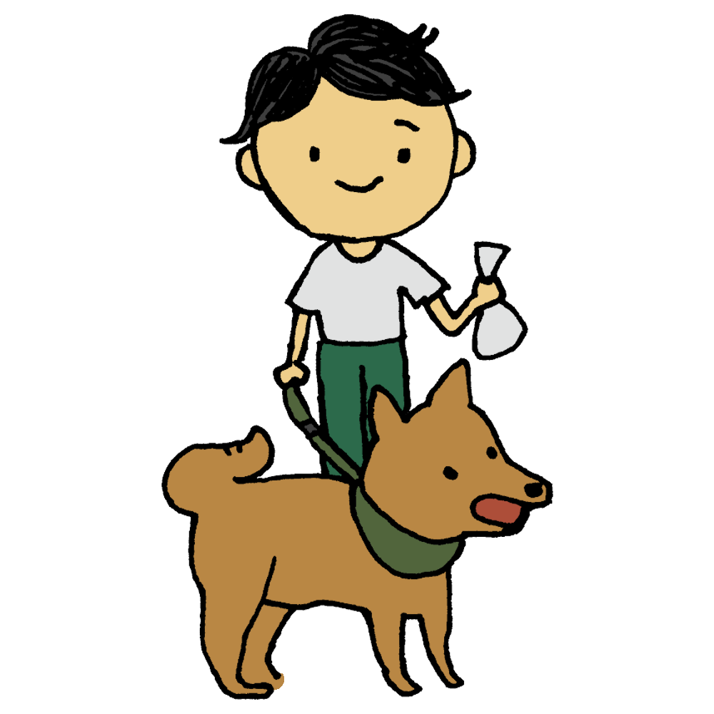 愛犬と飼い主が寄り添うイラスト